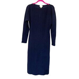 Luxely Navy Blue Ribbed Long Sleeve Midi Dress Size M Soft Stretchy Fit